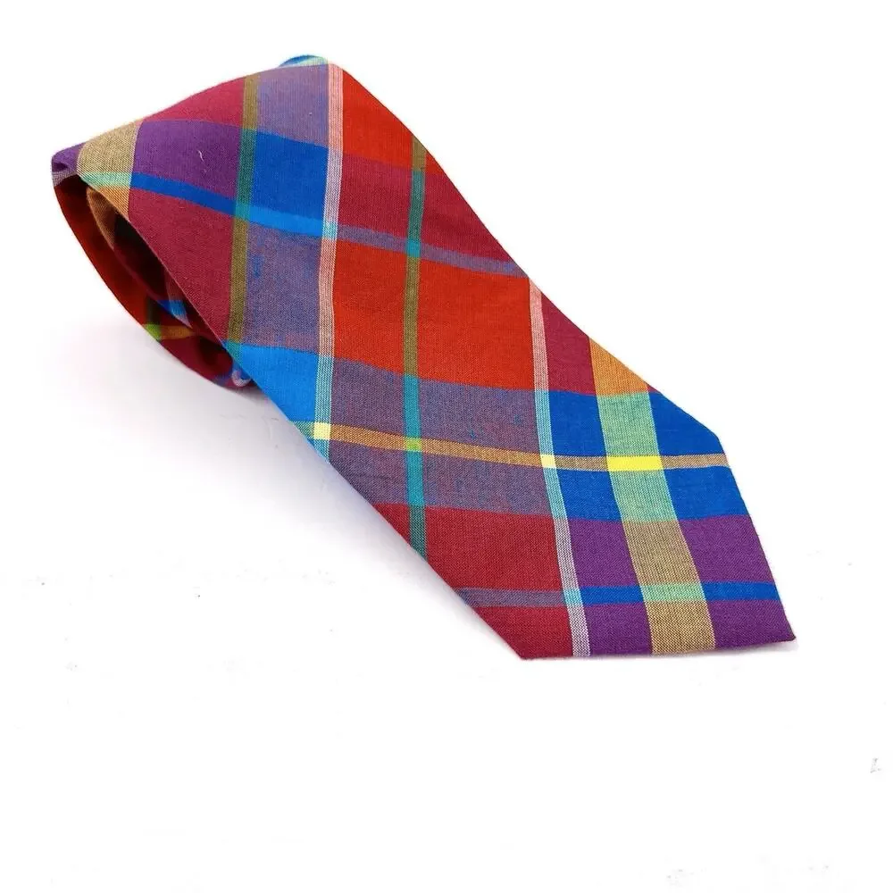 Land's‎ End Ties Charter Collection Summer Spring 100% Cotton Plaid Colorful